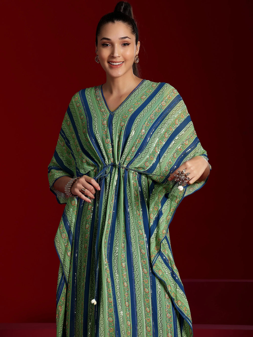 Libas Art Blue Printed Poly Georgette 3 Piece Co-Ords