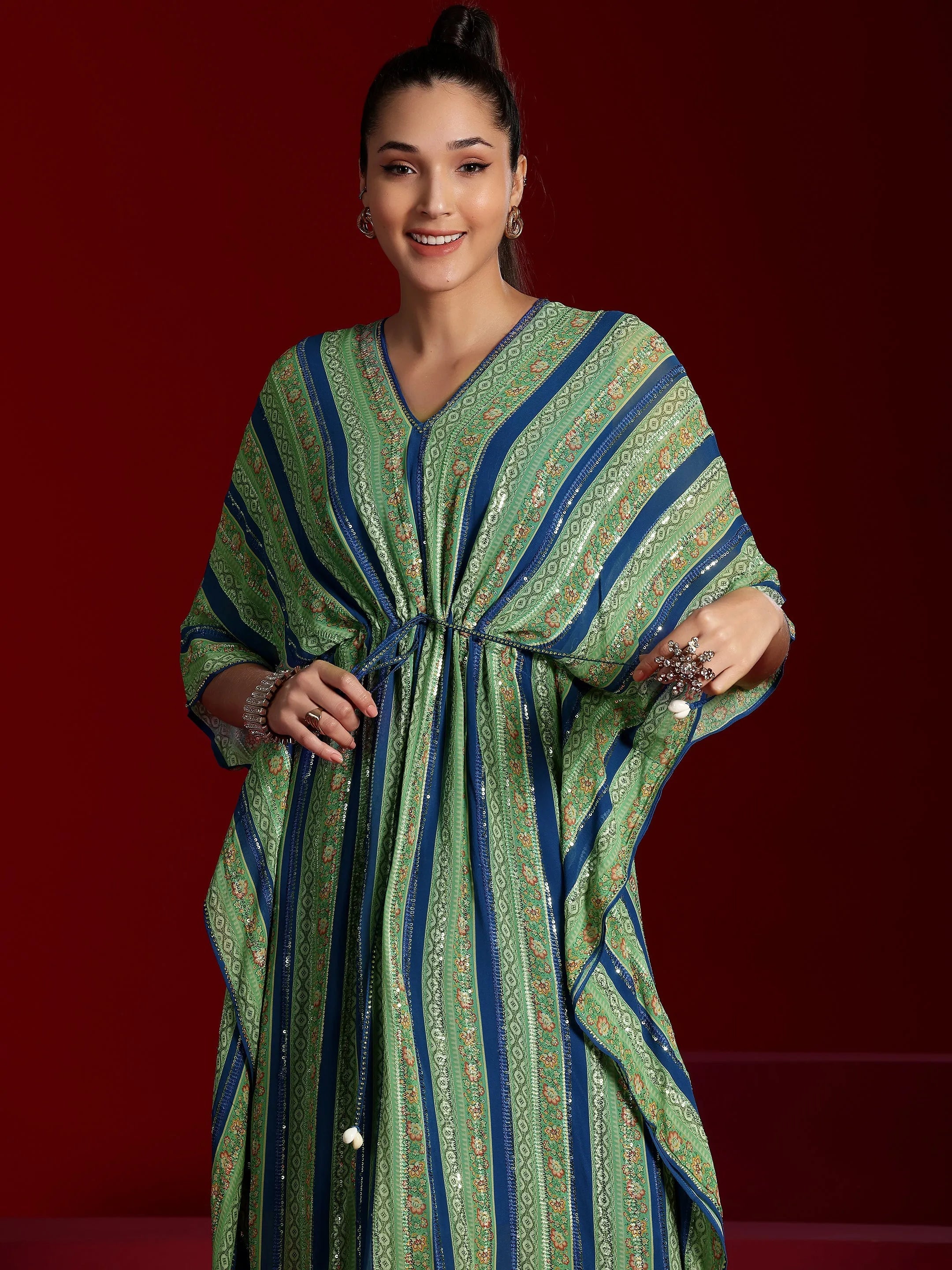 Libas Art Blue Printed Poly Georgette 3 Piece Co-Ords