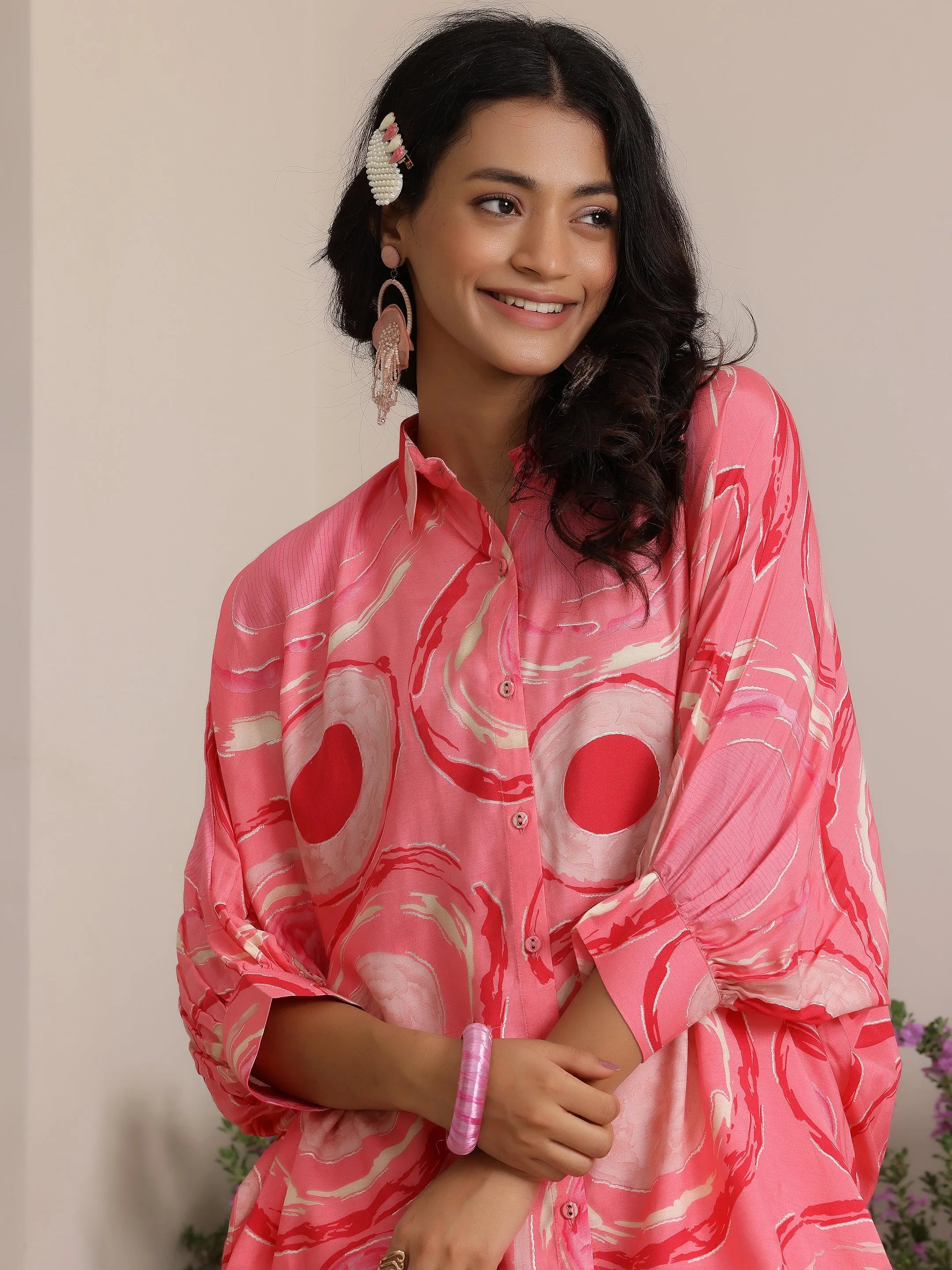 Pink Printed Silk Blend Co-Ords