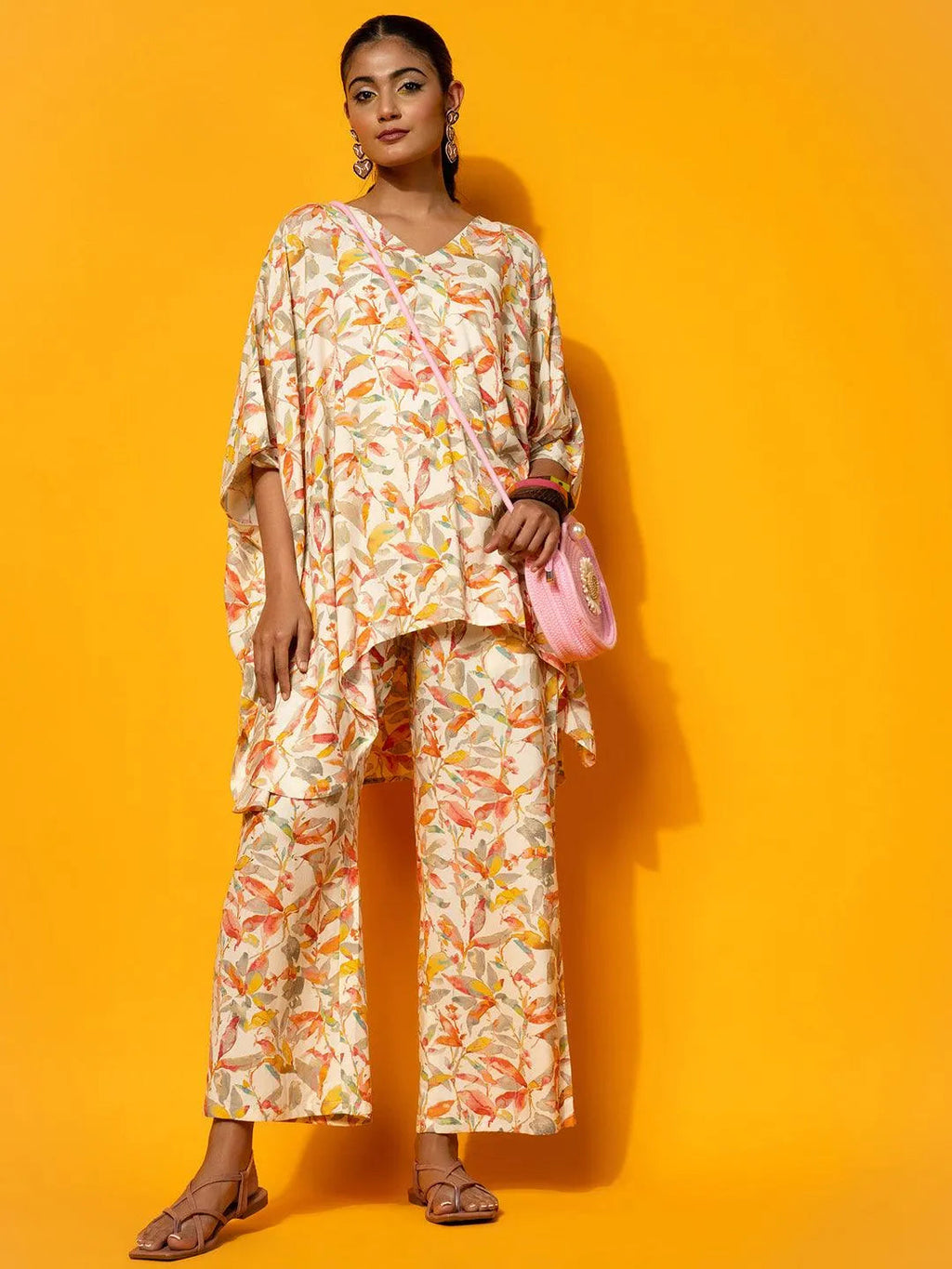 Cream Printed Rayon Co-Ords