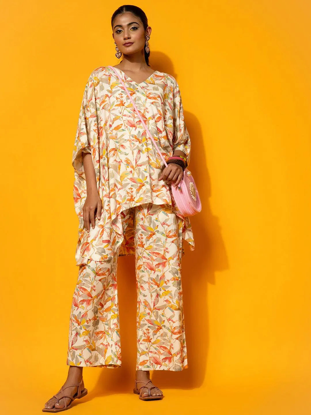 Cream Printed Rayon Co-Ords