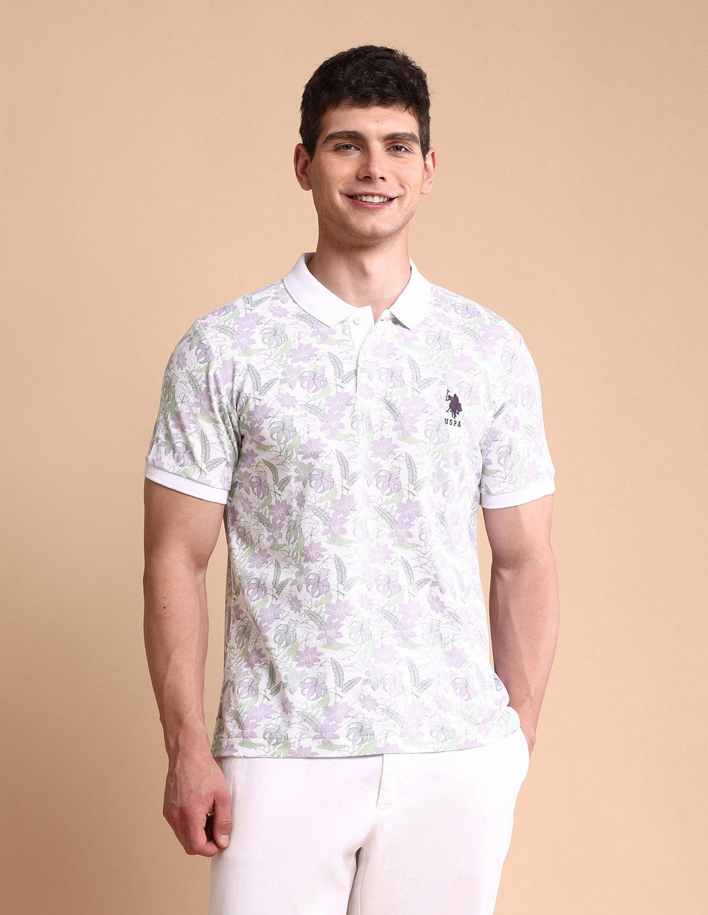 Floral Printed Slim Fit Polo Shirt