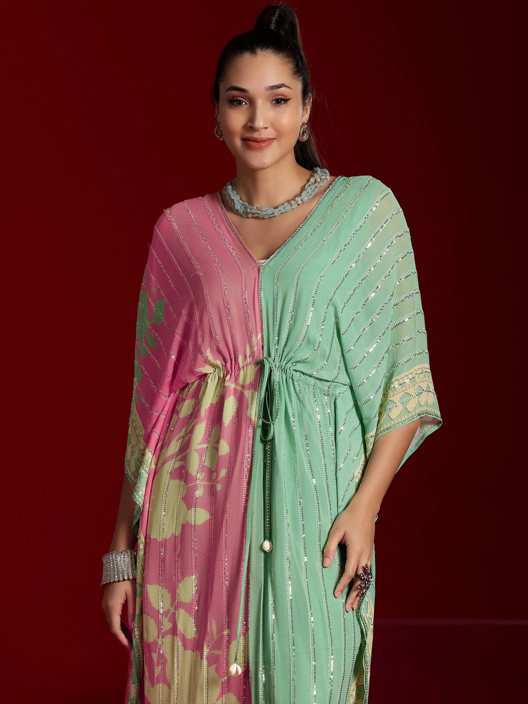 Libas Art Sea Green Printed Poly Georgette 3 Piece Co-Ords