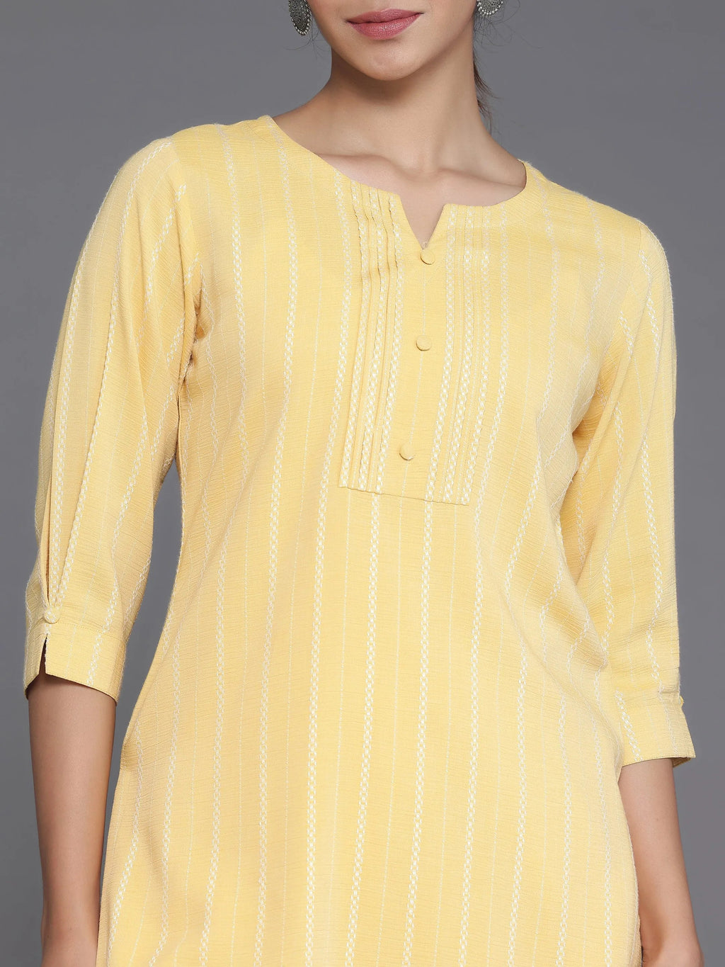 Mustard Woven Design Cotton Blend Straight Kurti