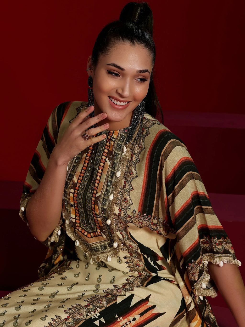 Libas Art Beige Printed Muslin Co-Ords