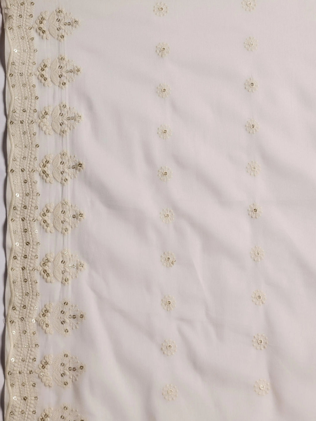 Off White Embroidered Cotton Straight Suit With Dupatta