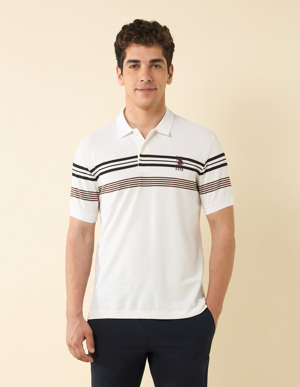 Horizontal Striped Modern Monochrome Polo Shirt