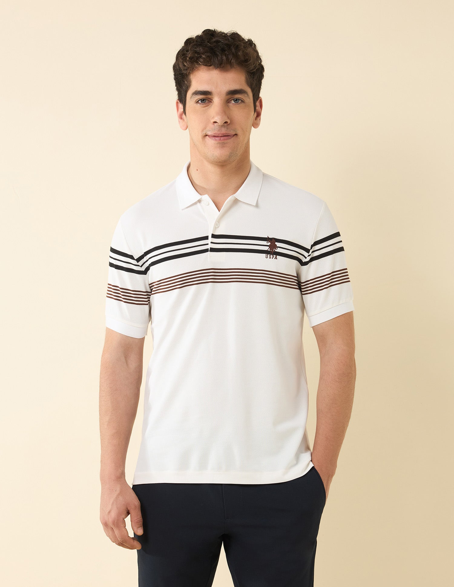 Horizontal Striped Modern Monochrome Polo Shirt