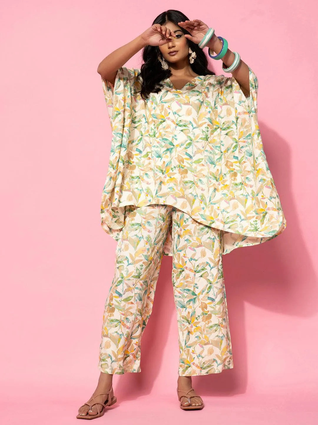 Cream Printed Rayon Co-Ords