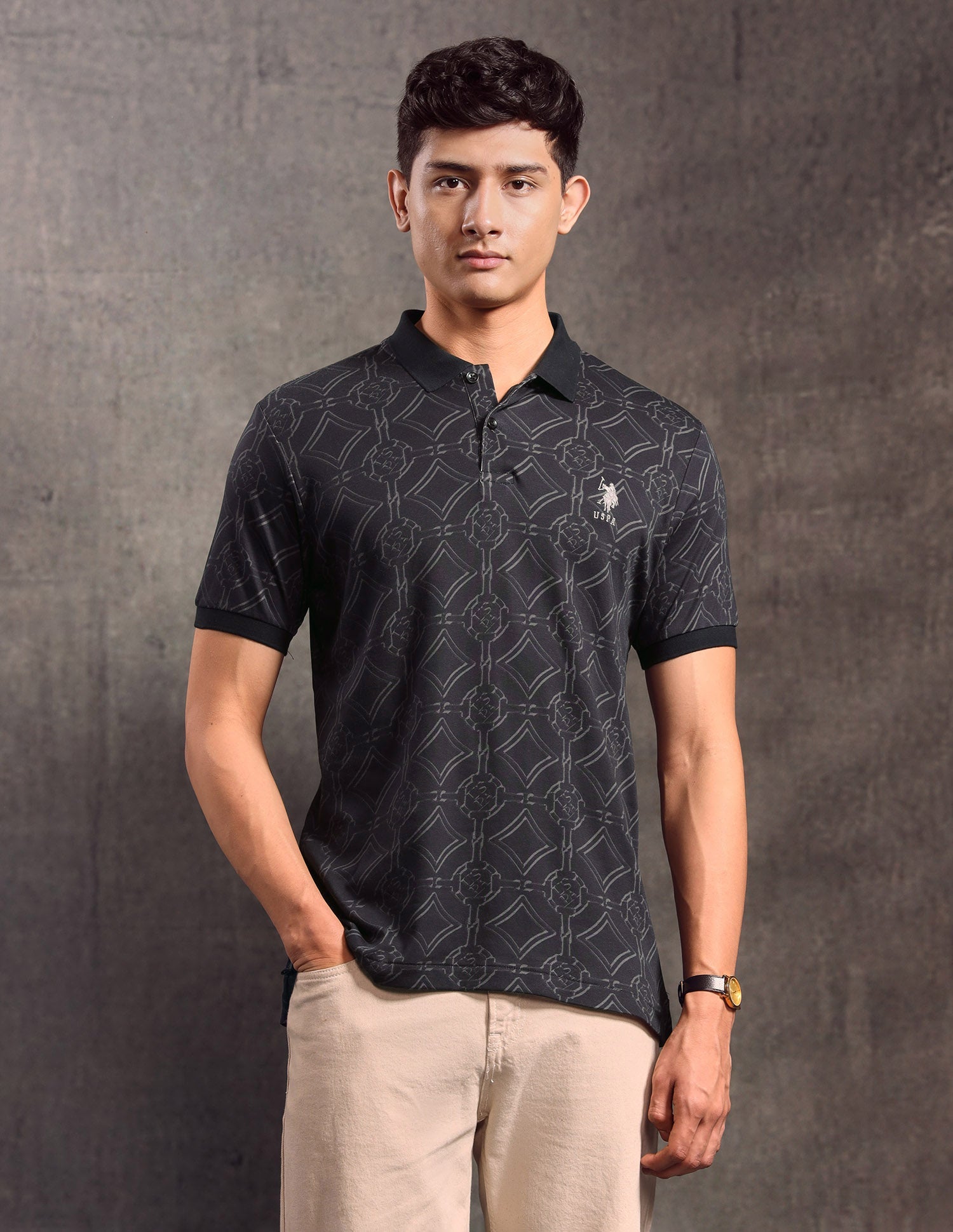 Geometric Printed Muscle Fit Polo shirt