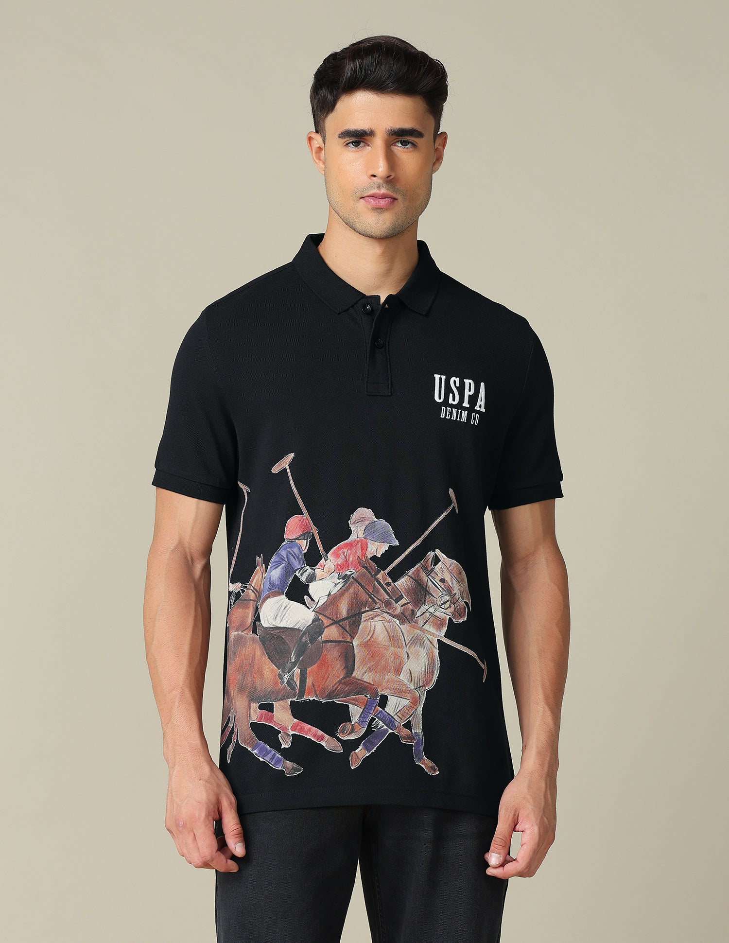 Muscle Fit Graphic Printed Polo Shirt