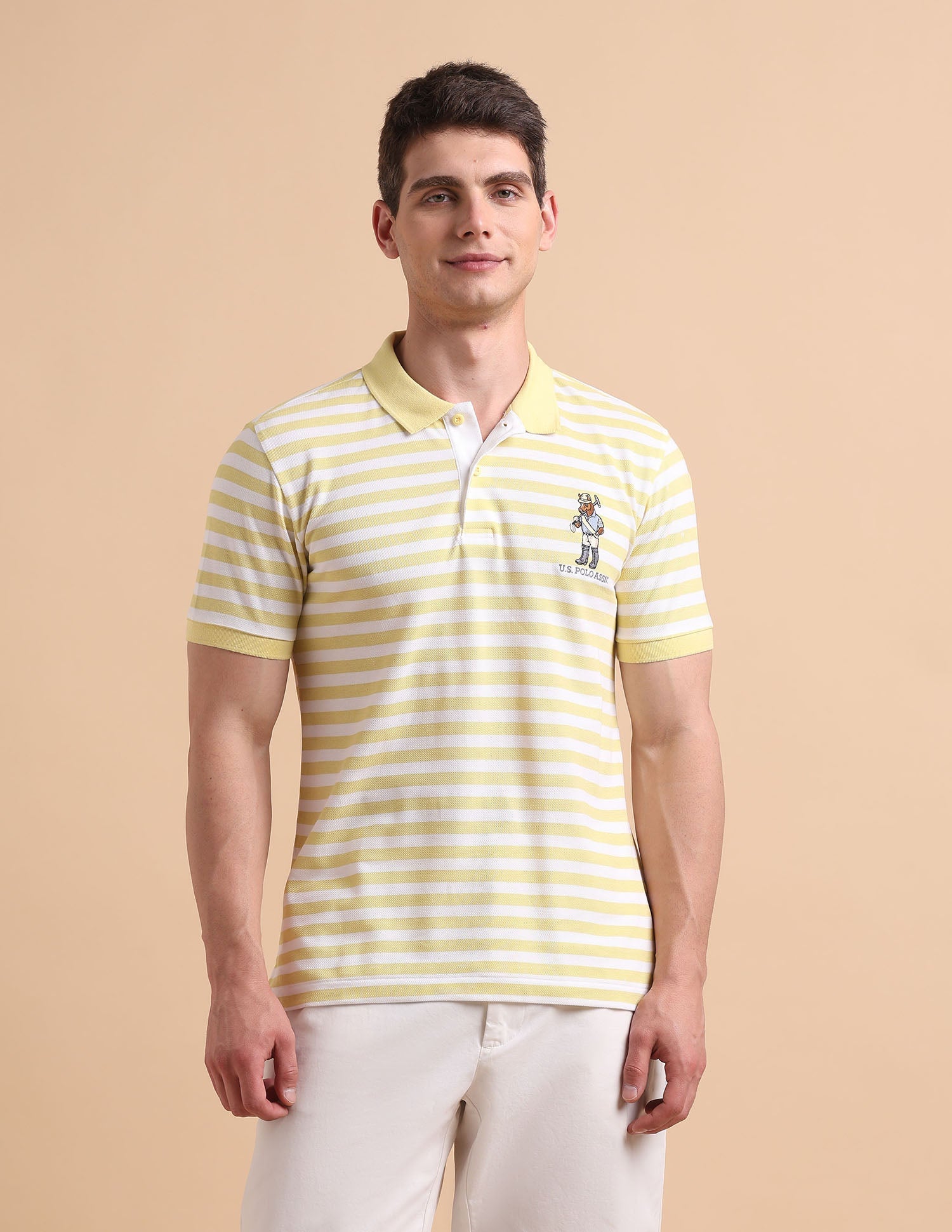 Horizontal Striped Pure Cotton Polo Shirt