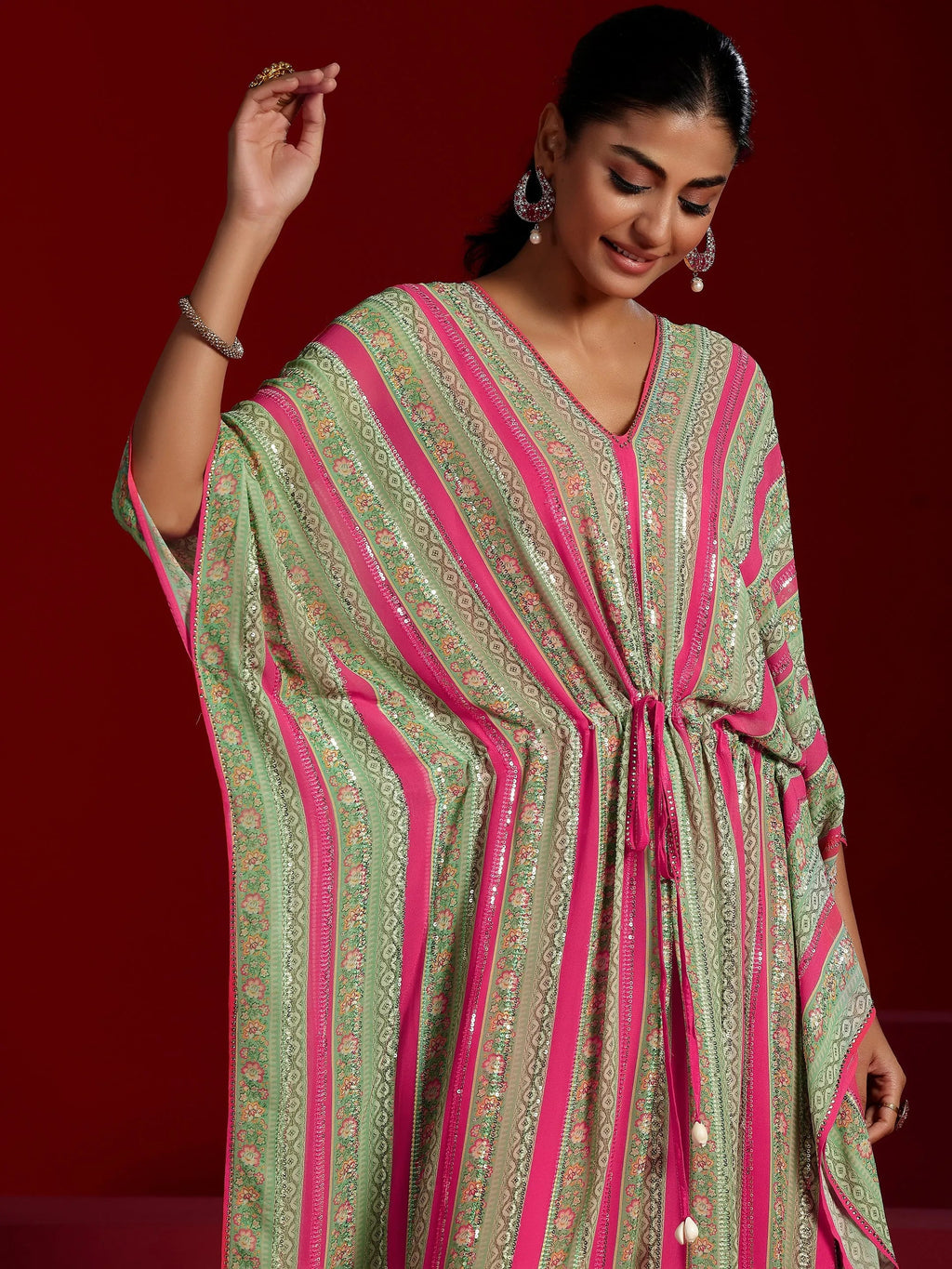 Libas Art Pink Printed Poly Georgette 3 Piece Co-Ords