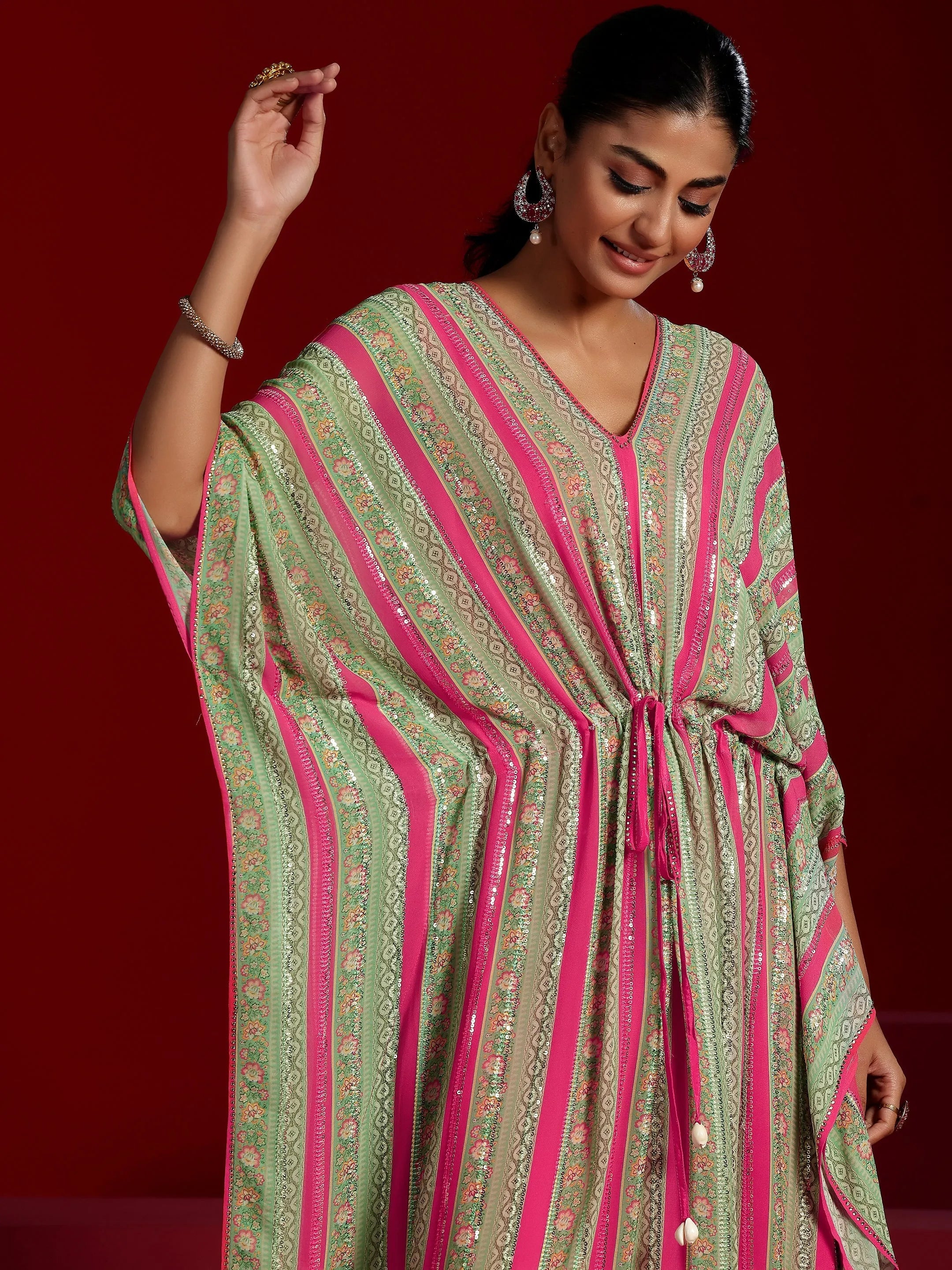 Libas Art Pink Printed Poly Georgette 3 Piece Co-Ords