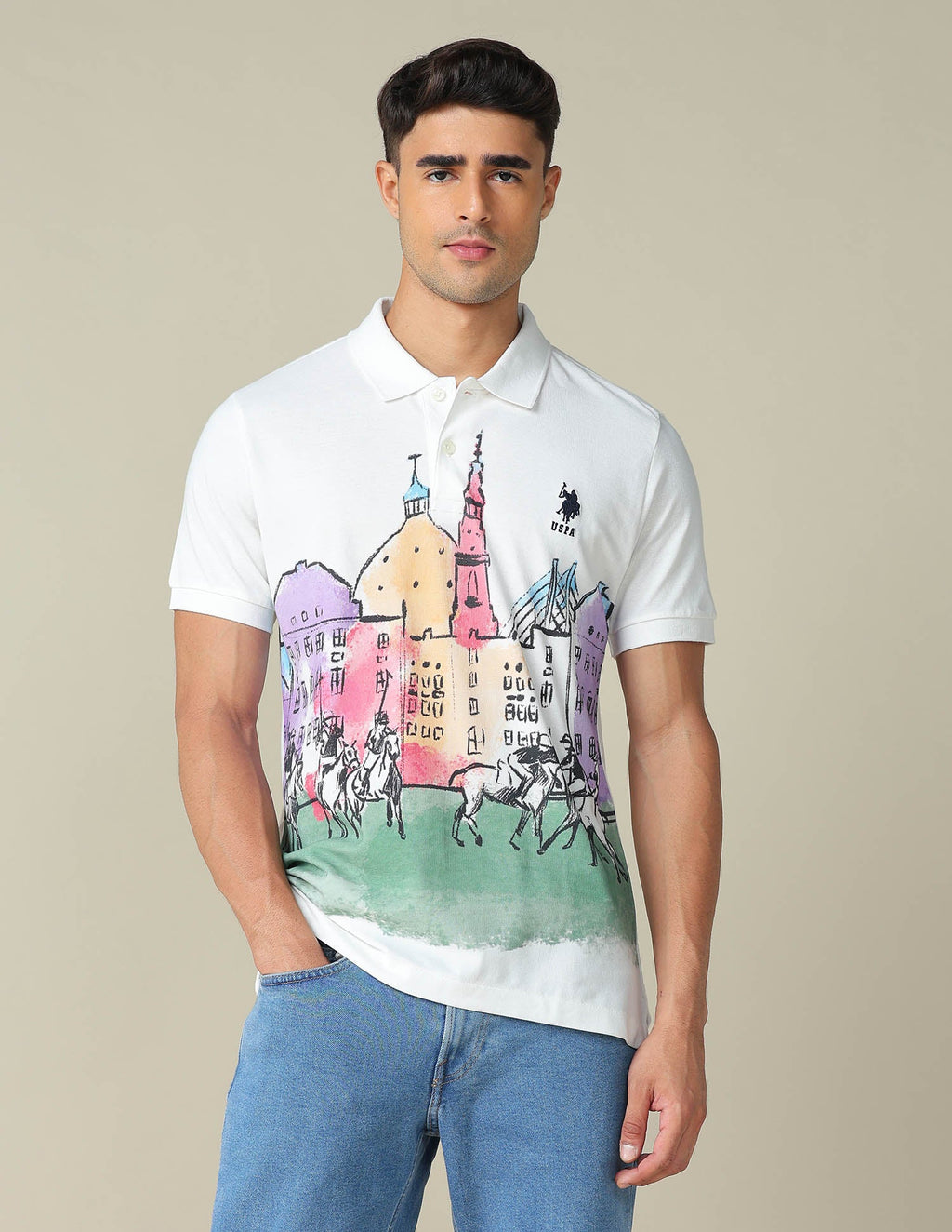 Muscle Fit Graphic Printed Polo Shirt