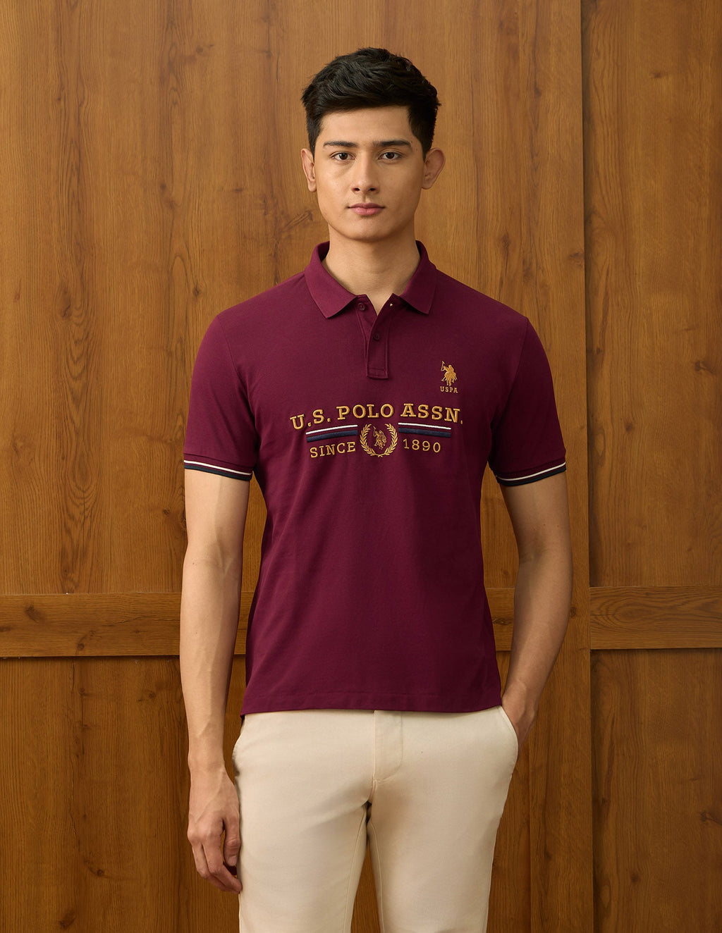 Brand Embroidered Varsity Polo Shirt