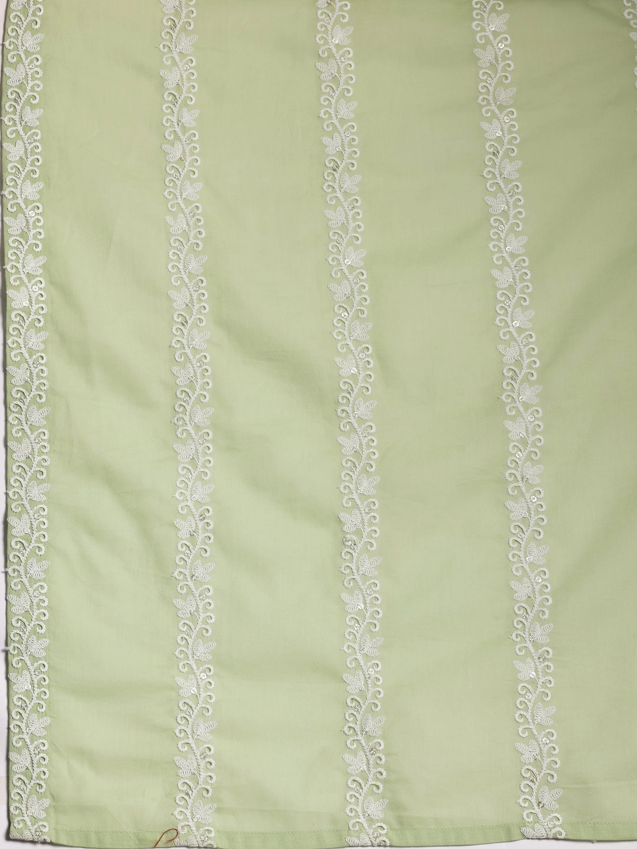 Green Embroidered Cotton A-Line Kurta With Palazzos & Dupatta