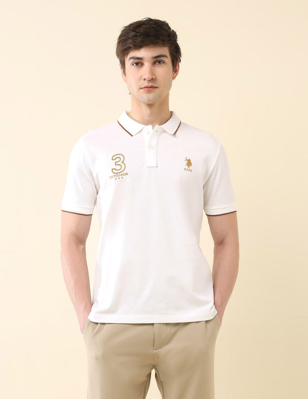 Embroidered Pure Cotton Gold Cup Polo Shirt