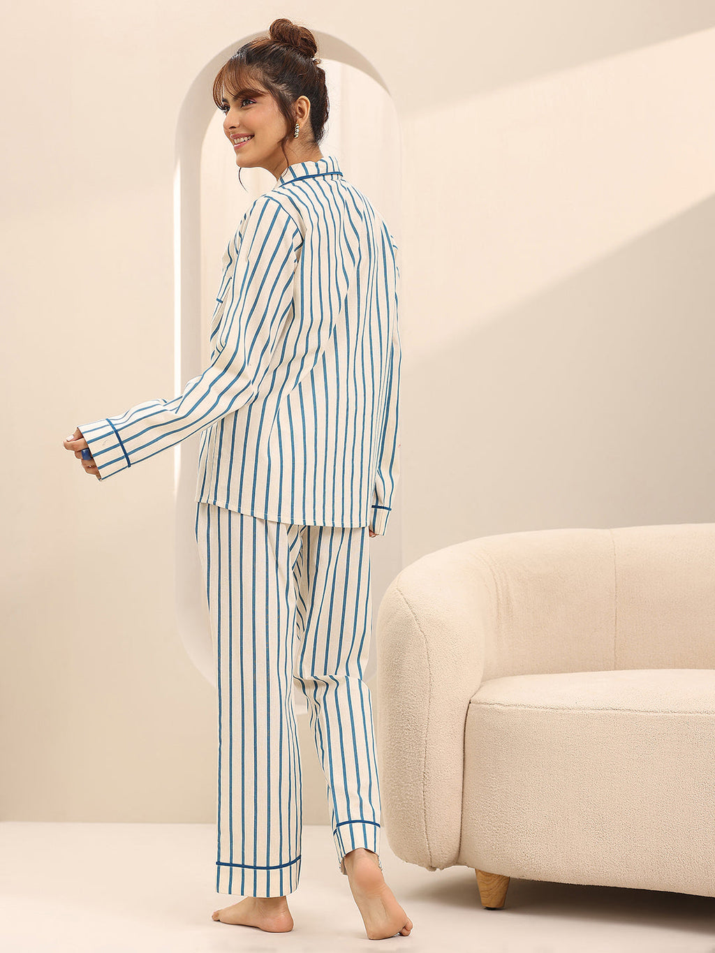 Off white Printed Cotton Night Suits