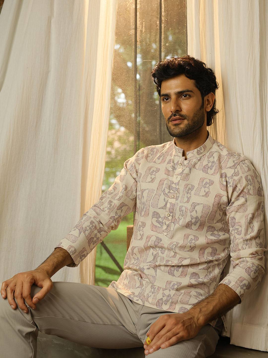 Peach Casual Printed Kurta