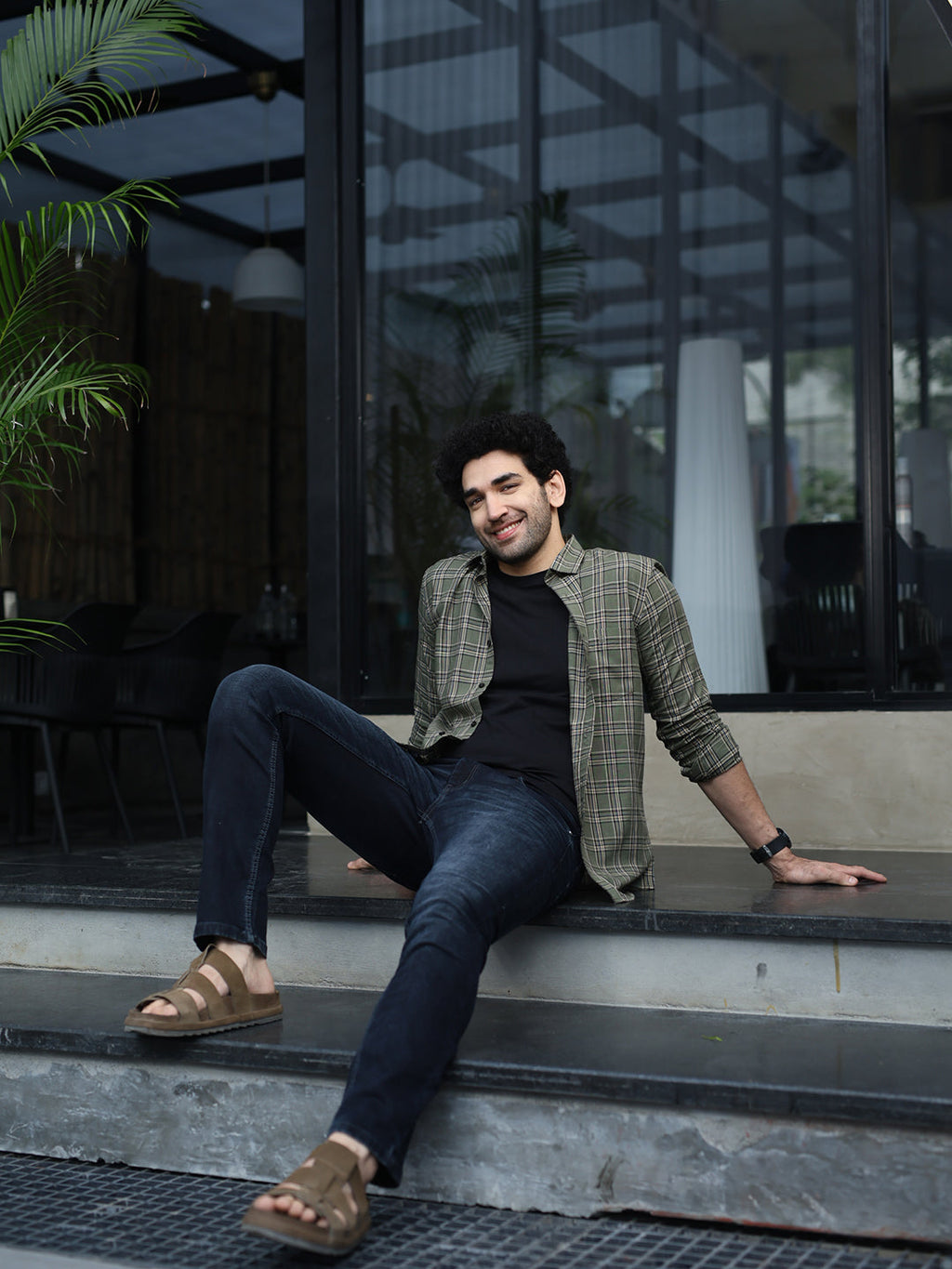 Green Checked Semi Casual Shirt