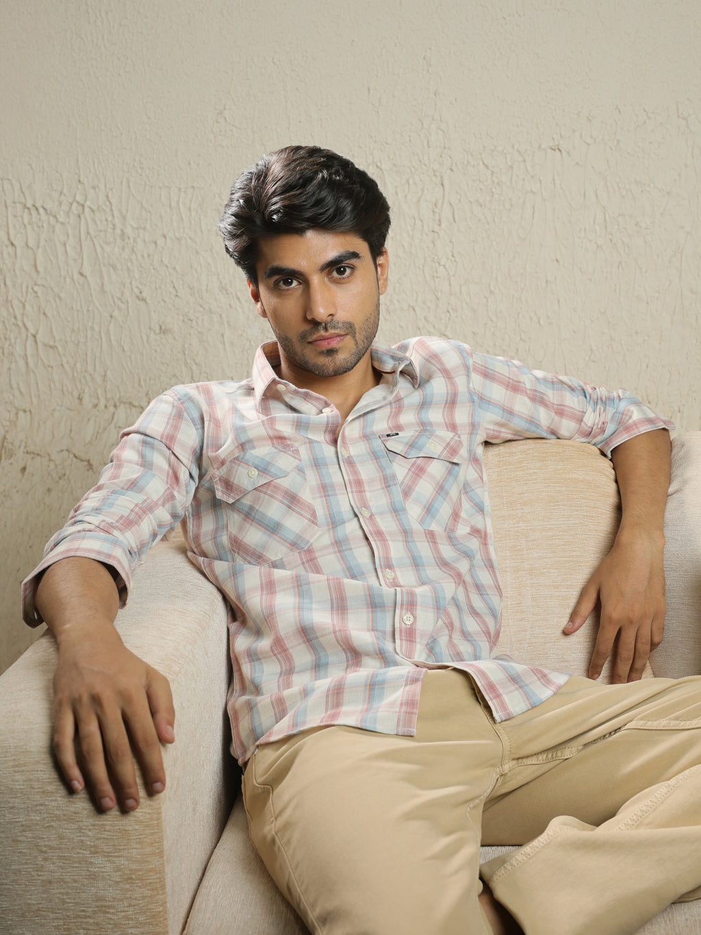 Pink Checked Semi Casual Shirt