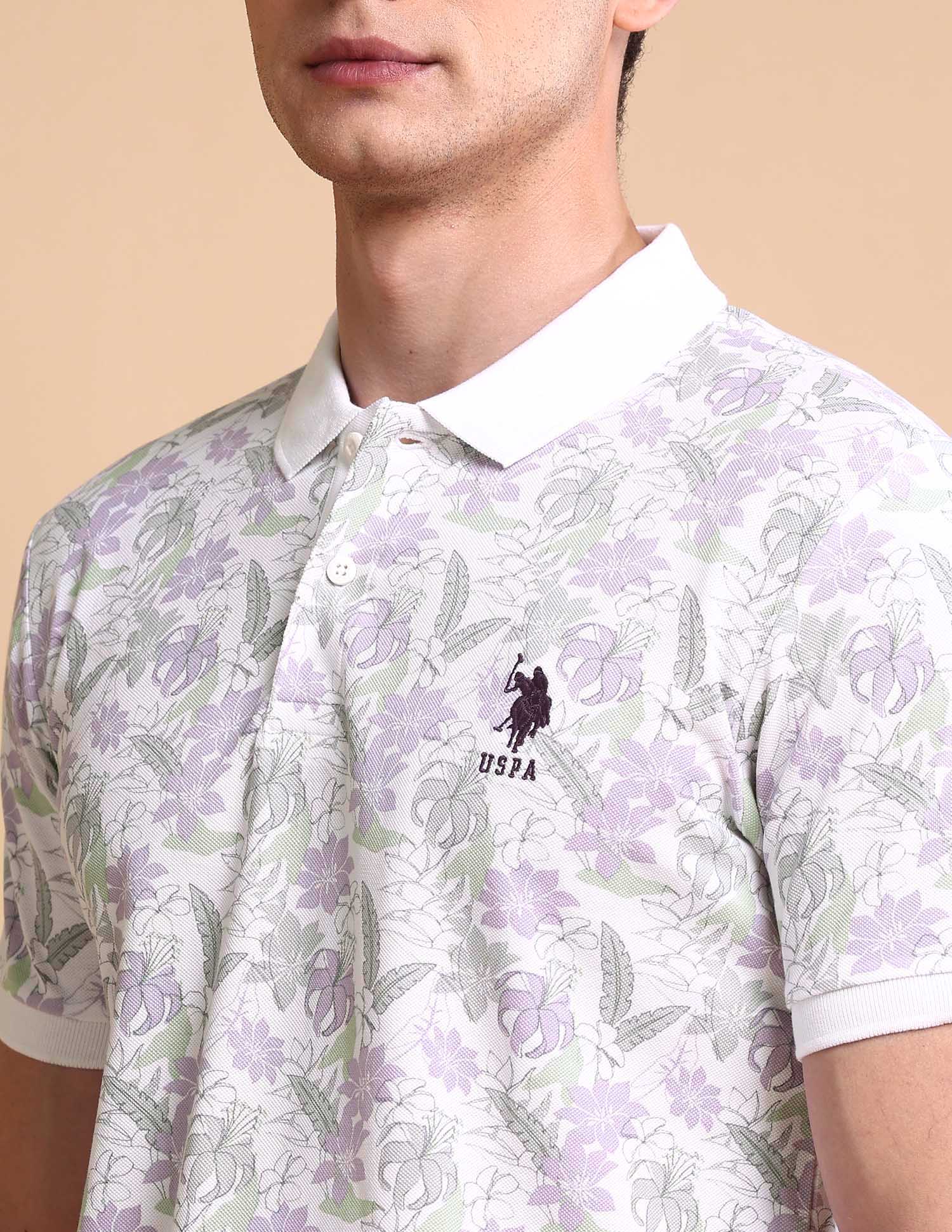 Floral Printed Slim Fit Polo Shirt