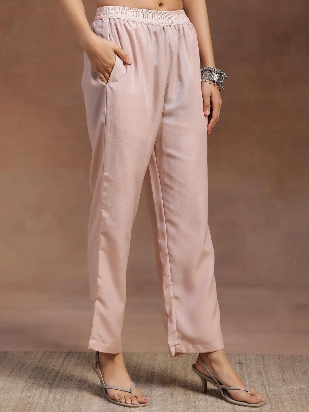 Peach Yoke Design Silk Blend Straight Suit With Dupatta