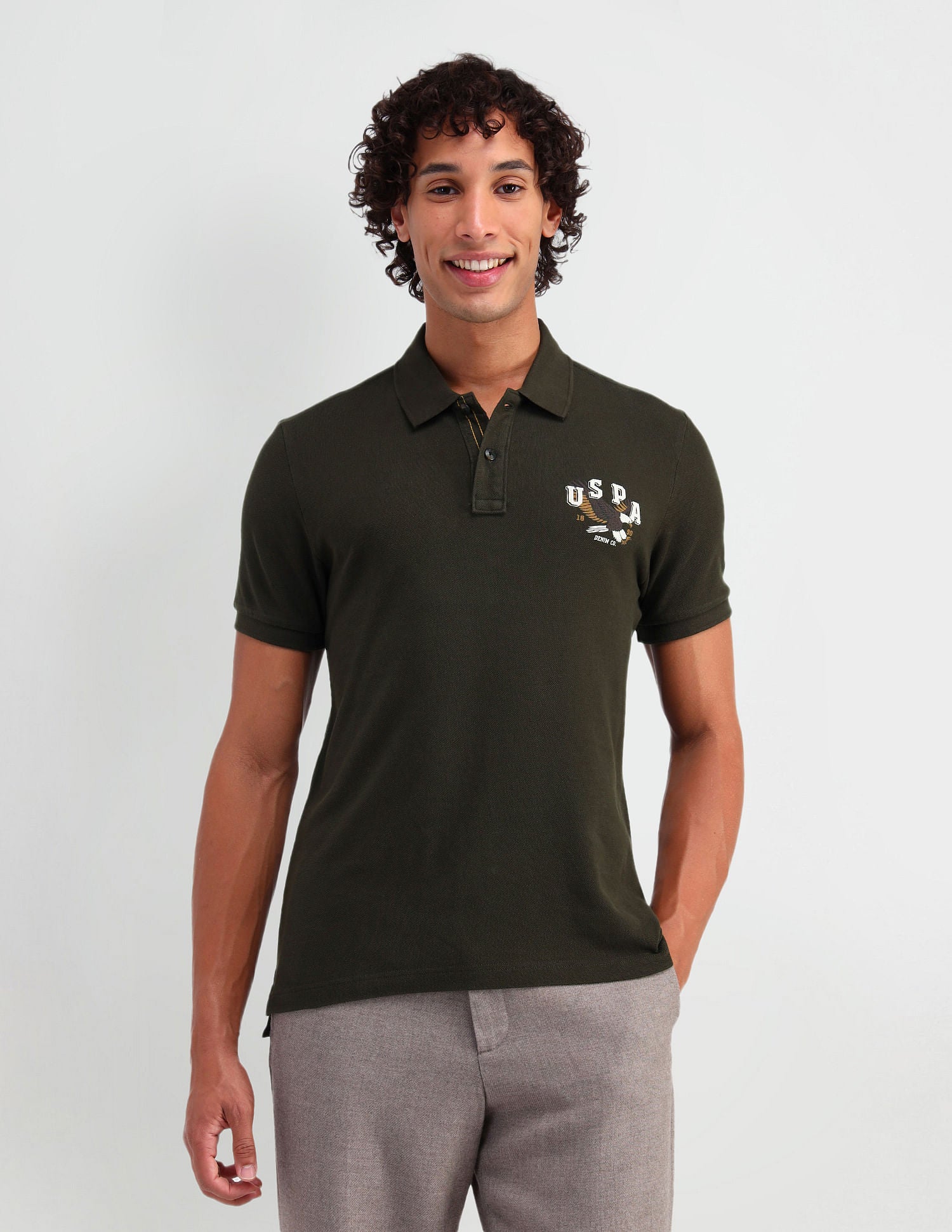 Muscle Fit Brand Print Polo Shirt