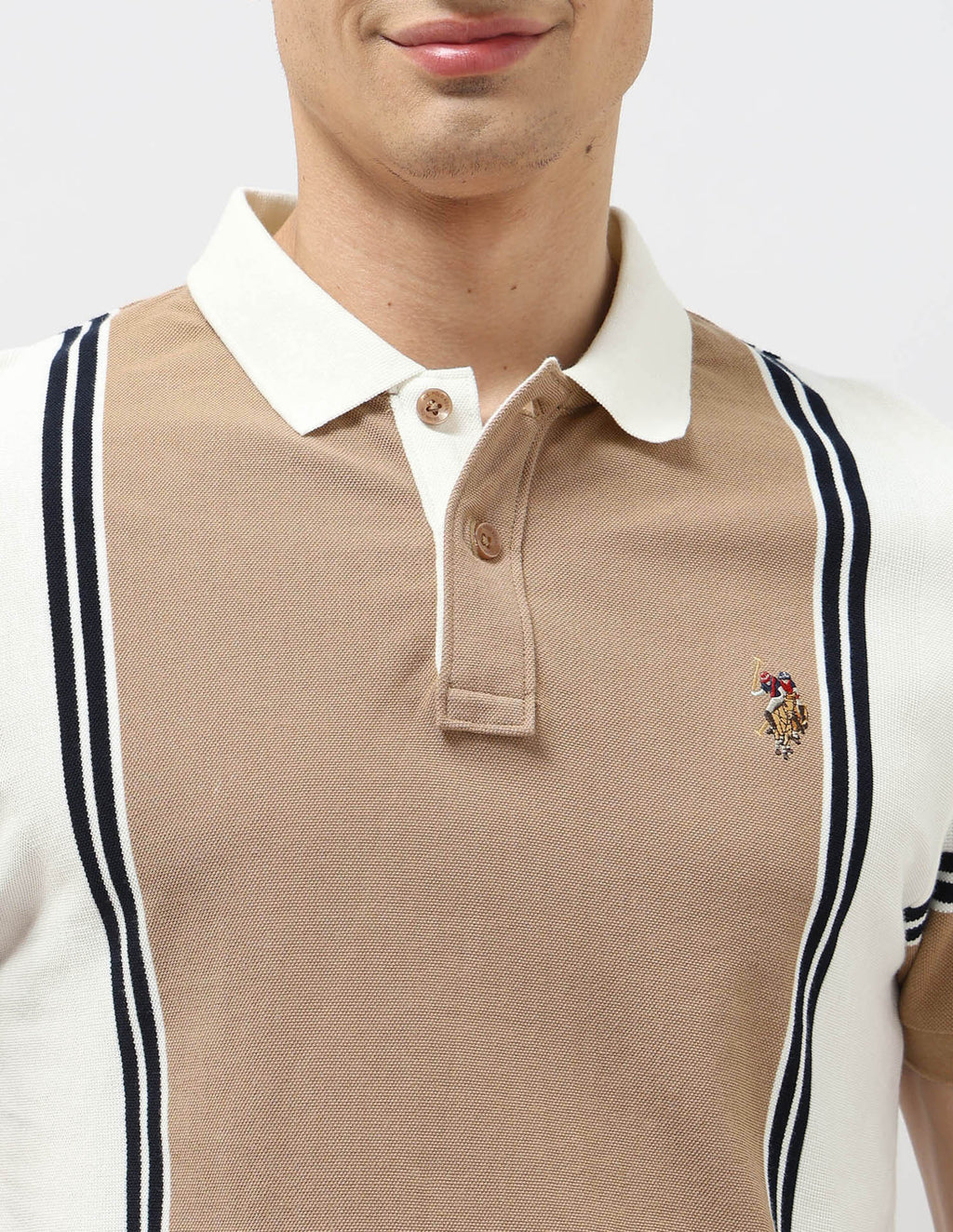 Colorblocked Vertical Striped Polo Shirt