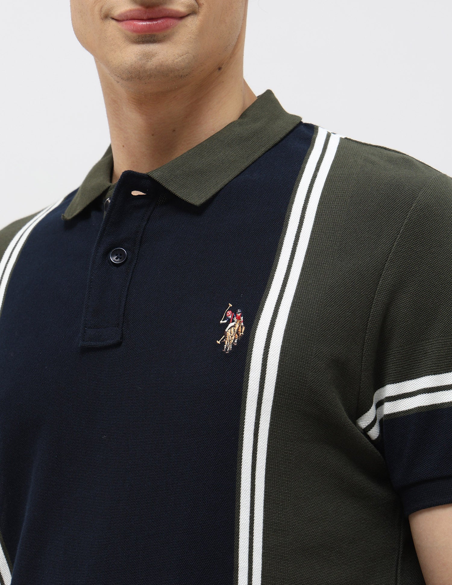 Colorblocked Vertical Striped Polo Shirt