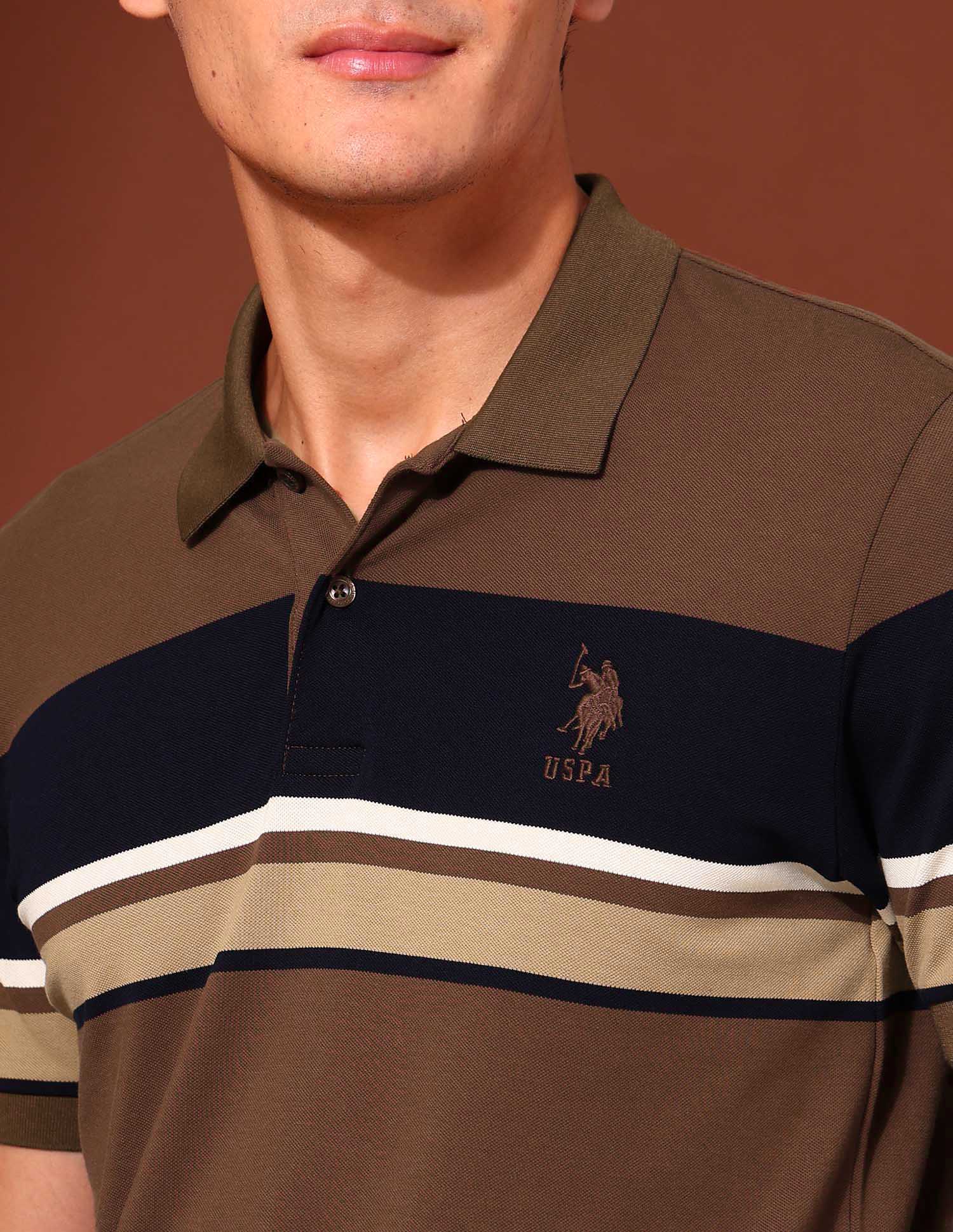 Horizontal Striped Slim Fit Varsity Polo Shirt