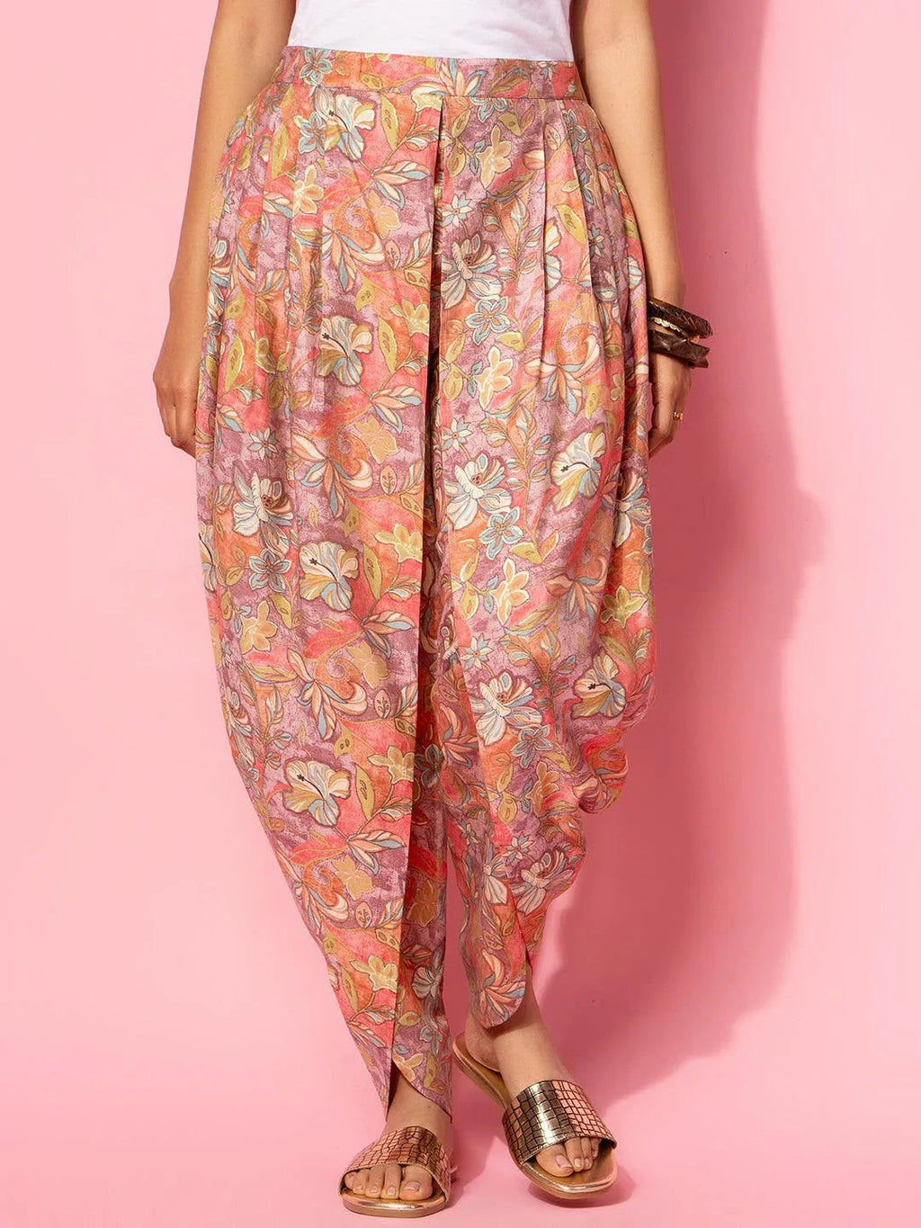 Peach Printed Silk Blend Co-Ords