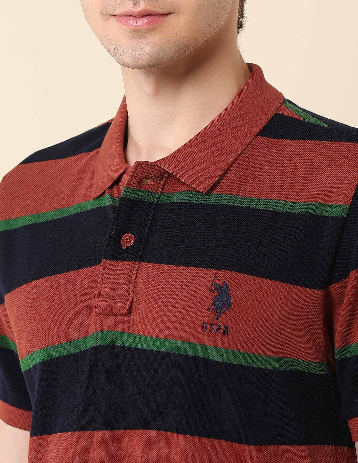 Horizontal Striped Gold Cup Polo Shirt