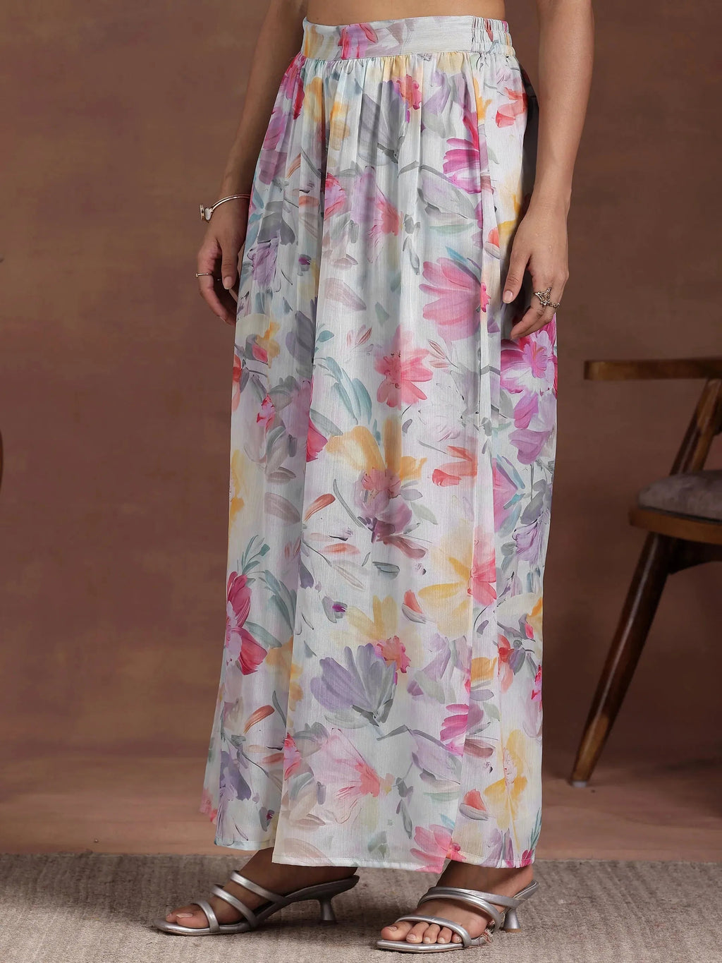 Blue Printed Chiffon 3 Piece Co-Ords