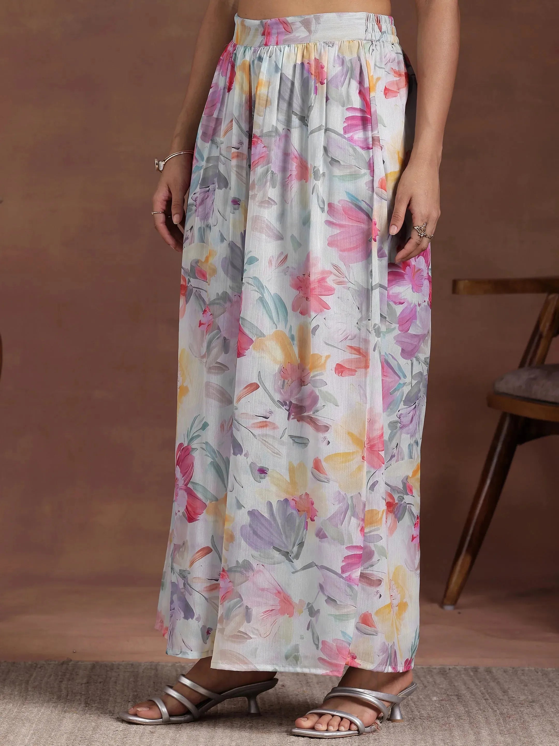 Blue Printed Chiffon 3 Piece Co-Ords