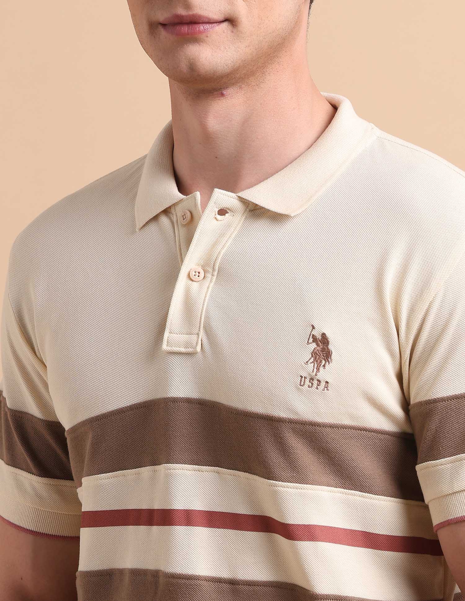 Horizontal Striped Pure Cotton Polo Shirt
