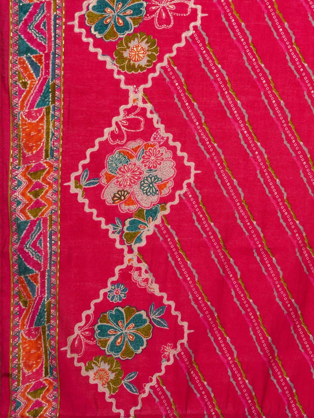 Pink Printed Silk Blend A-Line Kurta With Palazzos & Dupatta