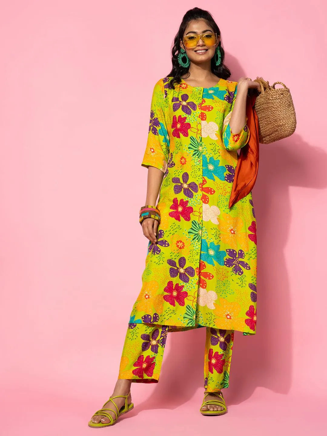 Green Printed Silk Blend Co-Ords