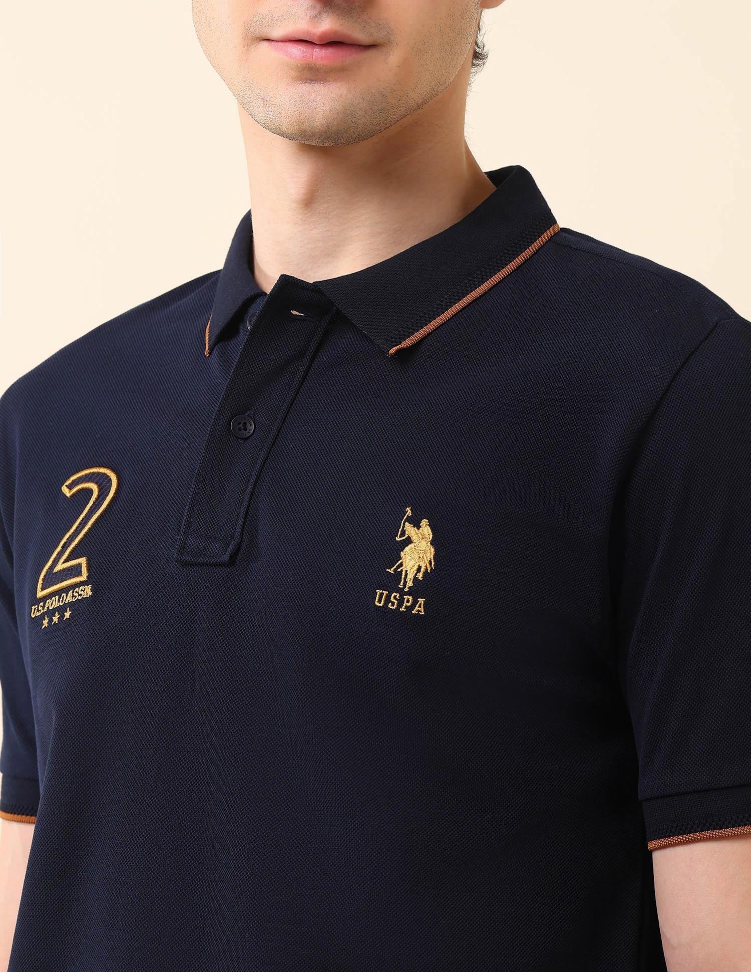 Brand Appliqued Gold Cup Polo Shirt