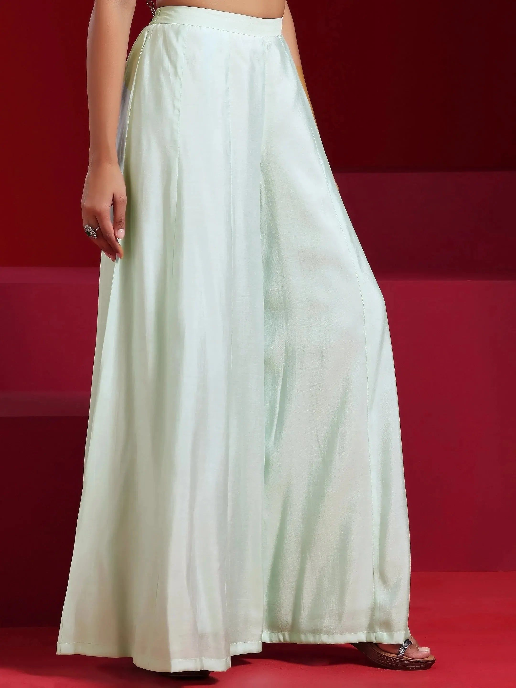 Libas Art Sea Green Solid Silk Blend 3 Piece Co-Ords