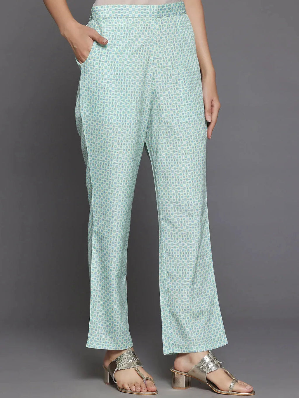 Green Printed Poly Crepe Straight Suit With Dupatta