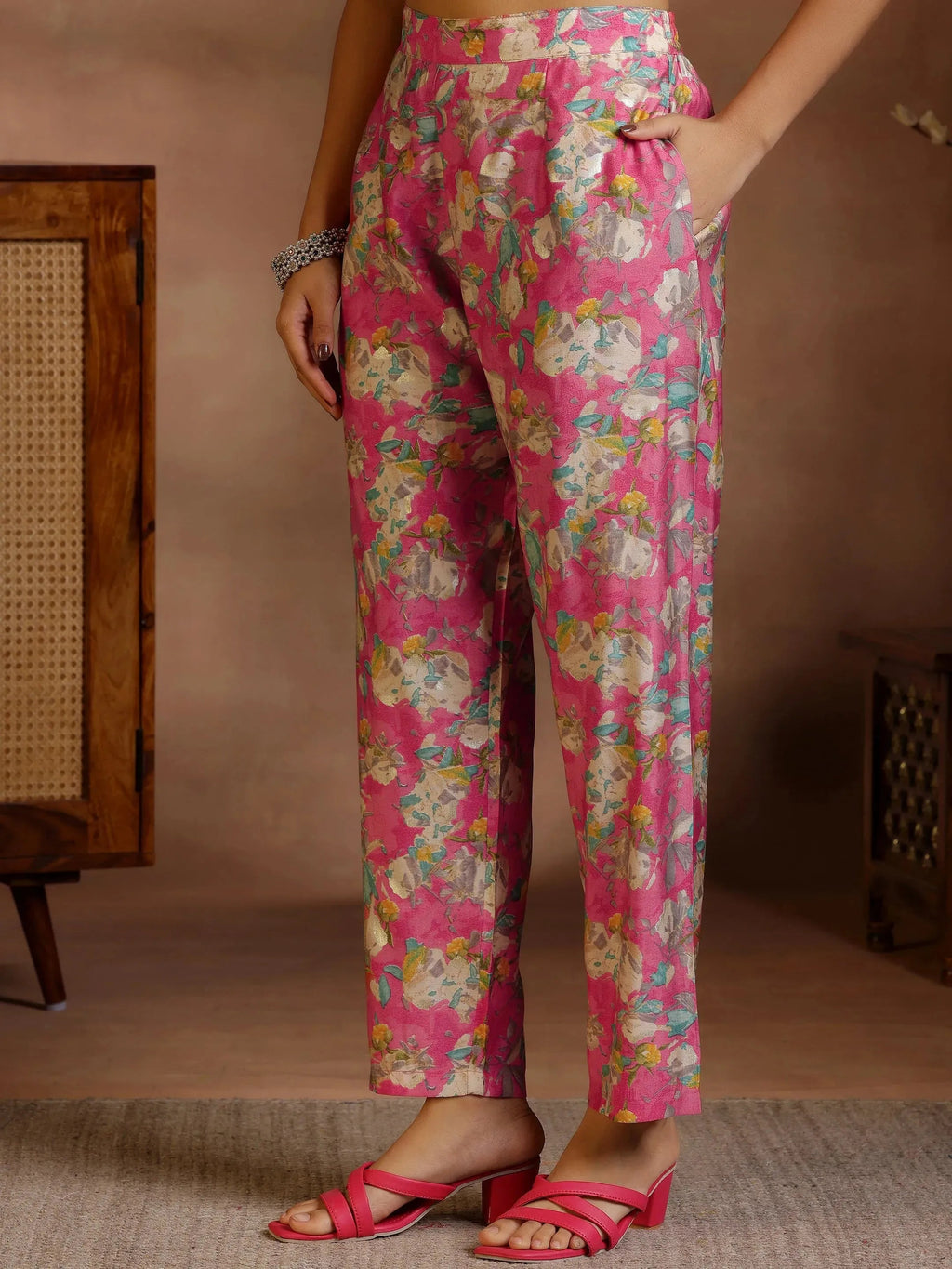 Pink Printed Silk Blend Co-Ords