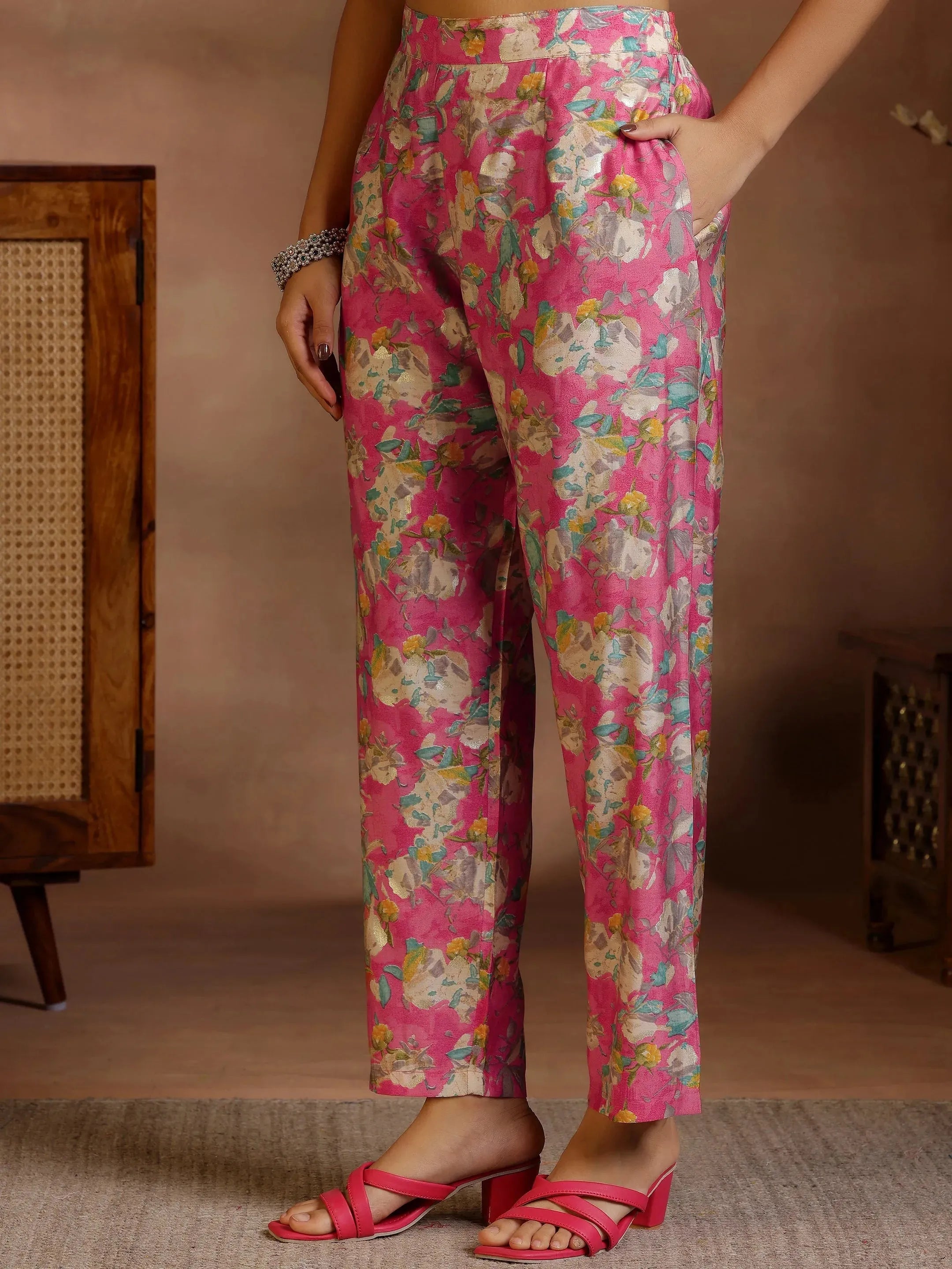 Pink Printed Silk Blend Co-Ords