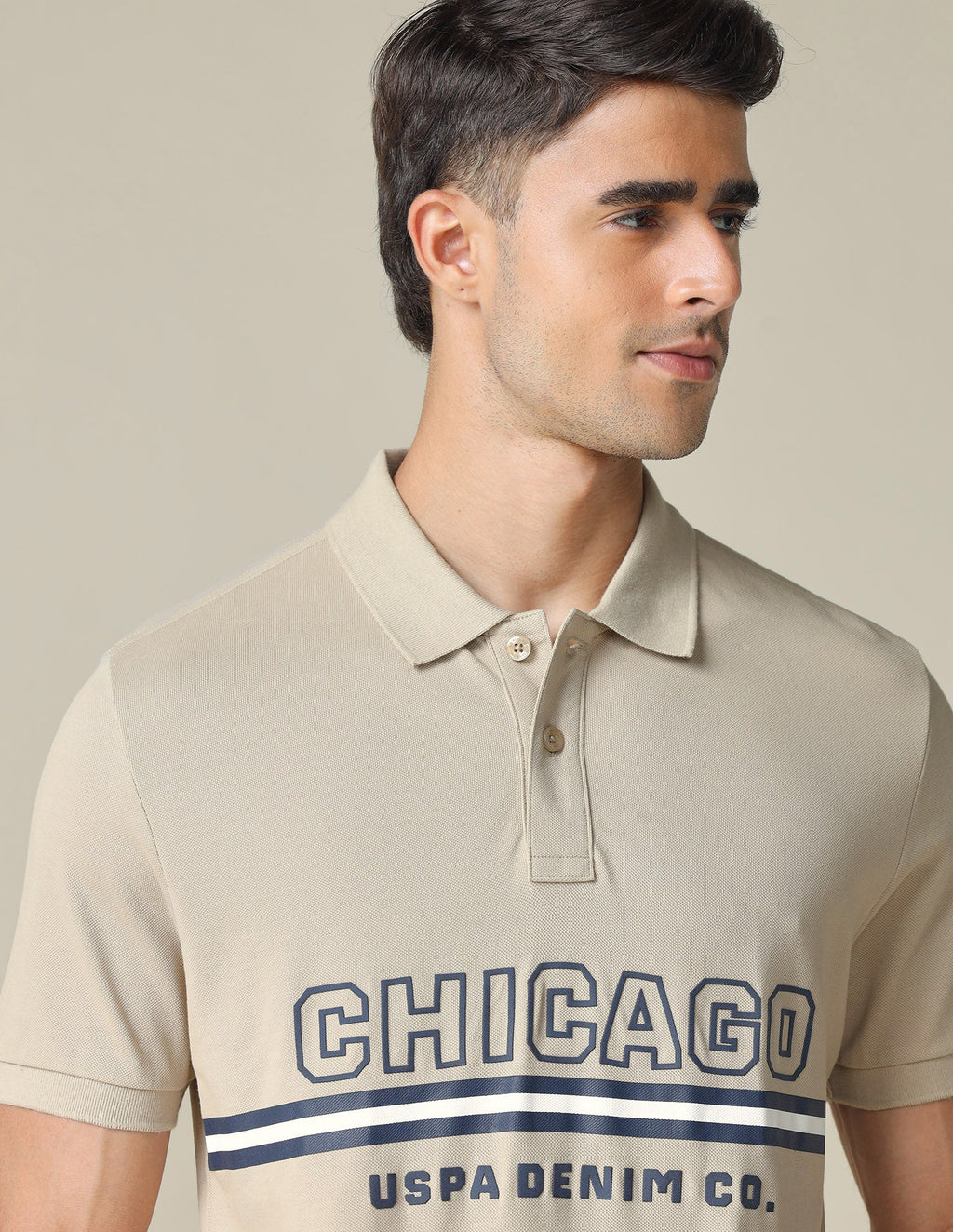 Muscle Fit Typographic Printed Polo Shirt