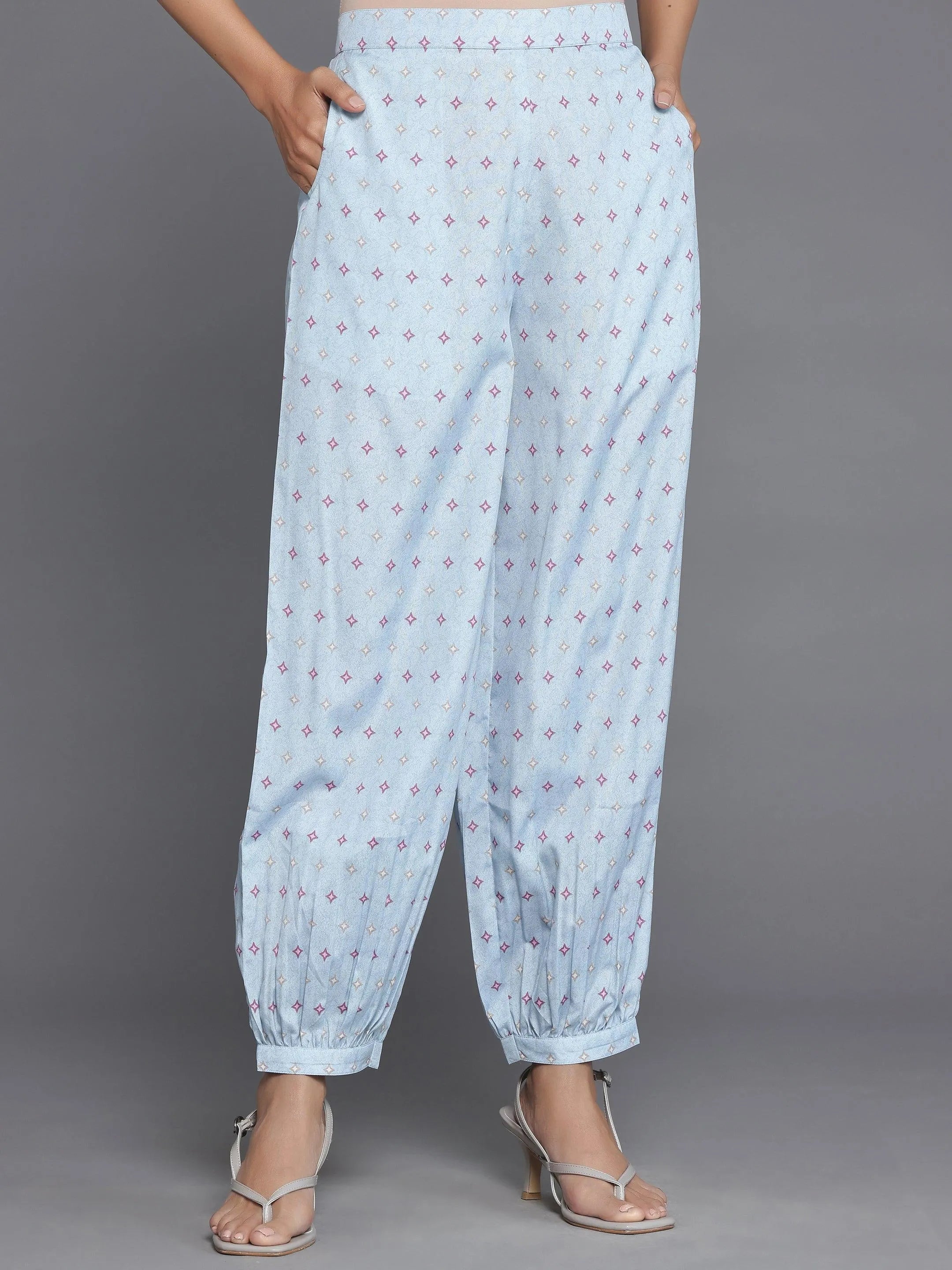 Blue Printed Poly Crepe Straight Suit With Dupatta