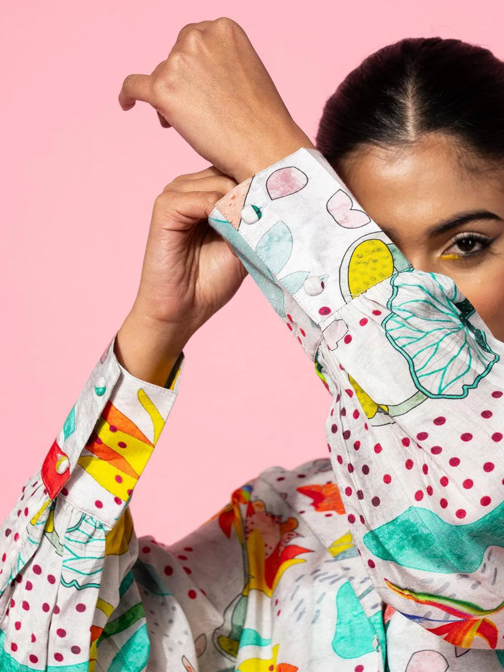 Grey Printed Silk Blend Co-Ords