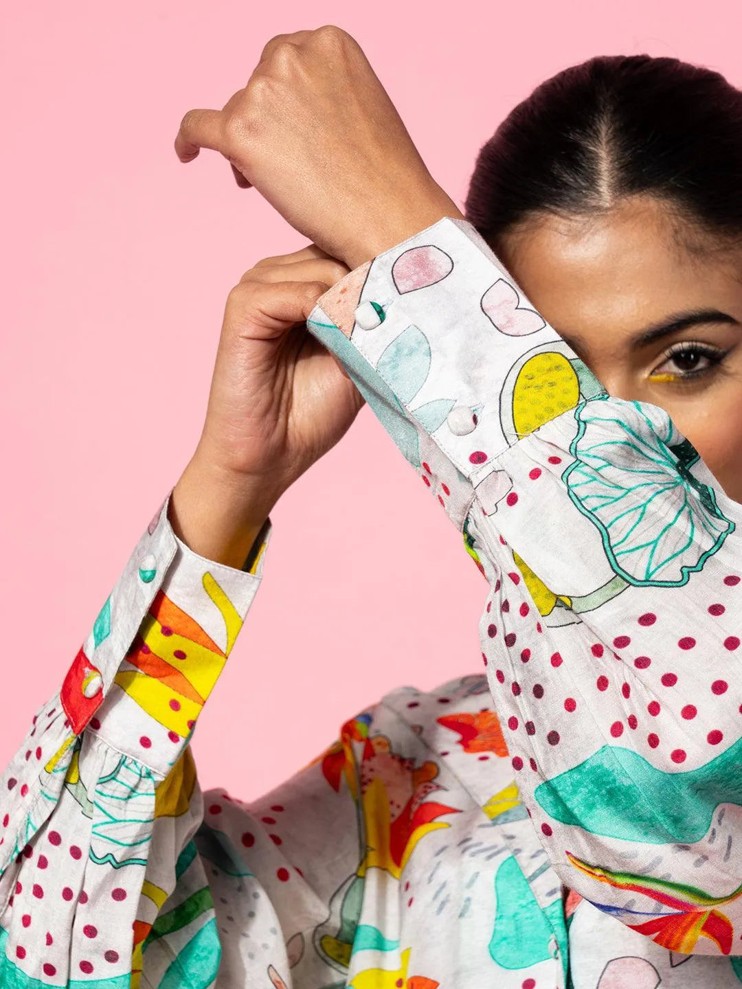 Grey Printed Silk Blend Co-Ords