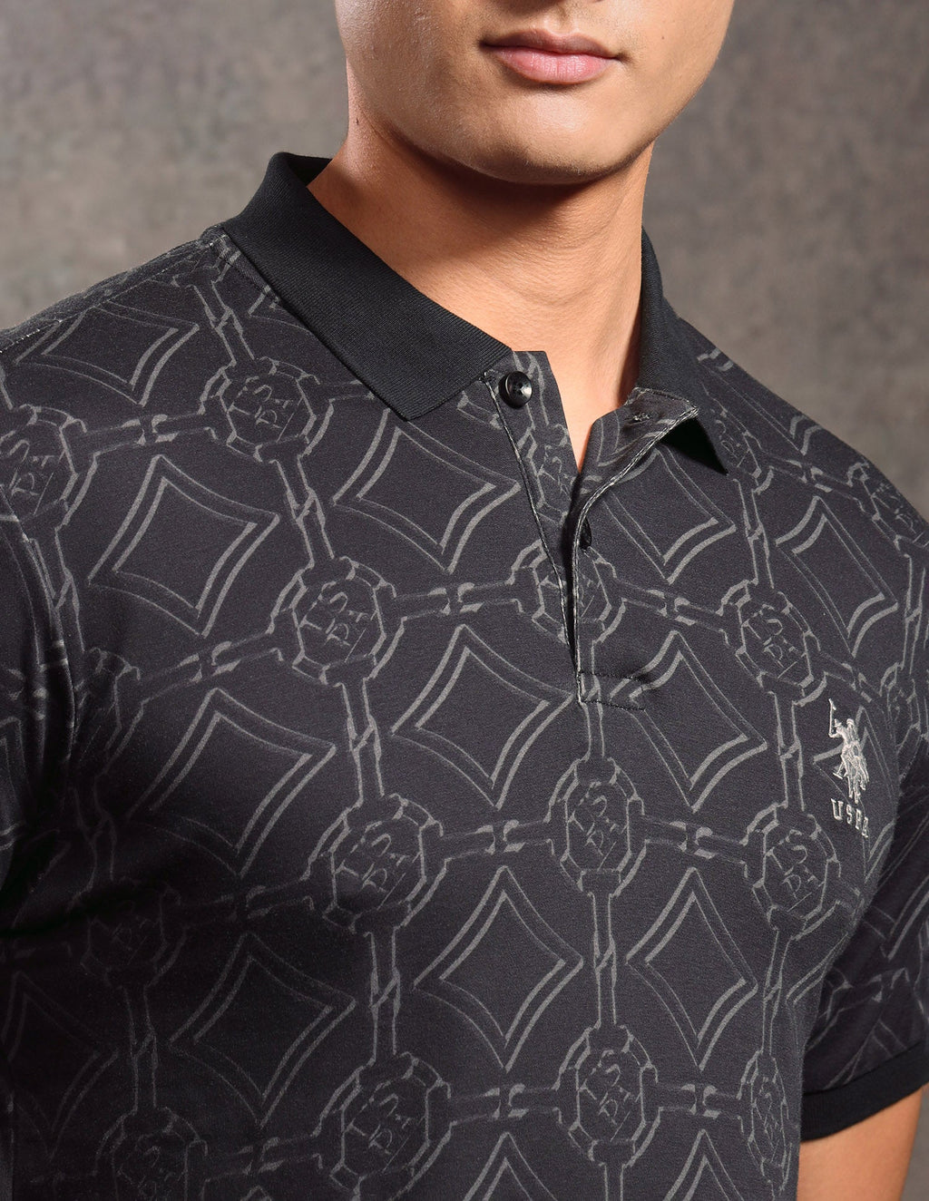 Geometric Printed Muscle Fit Polo shirt