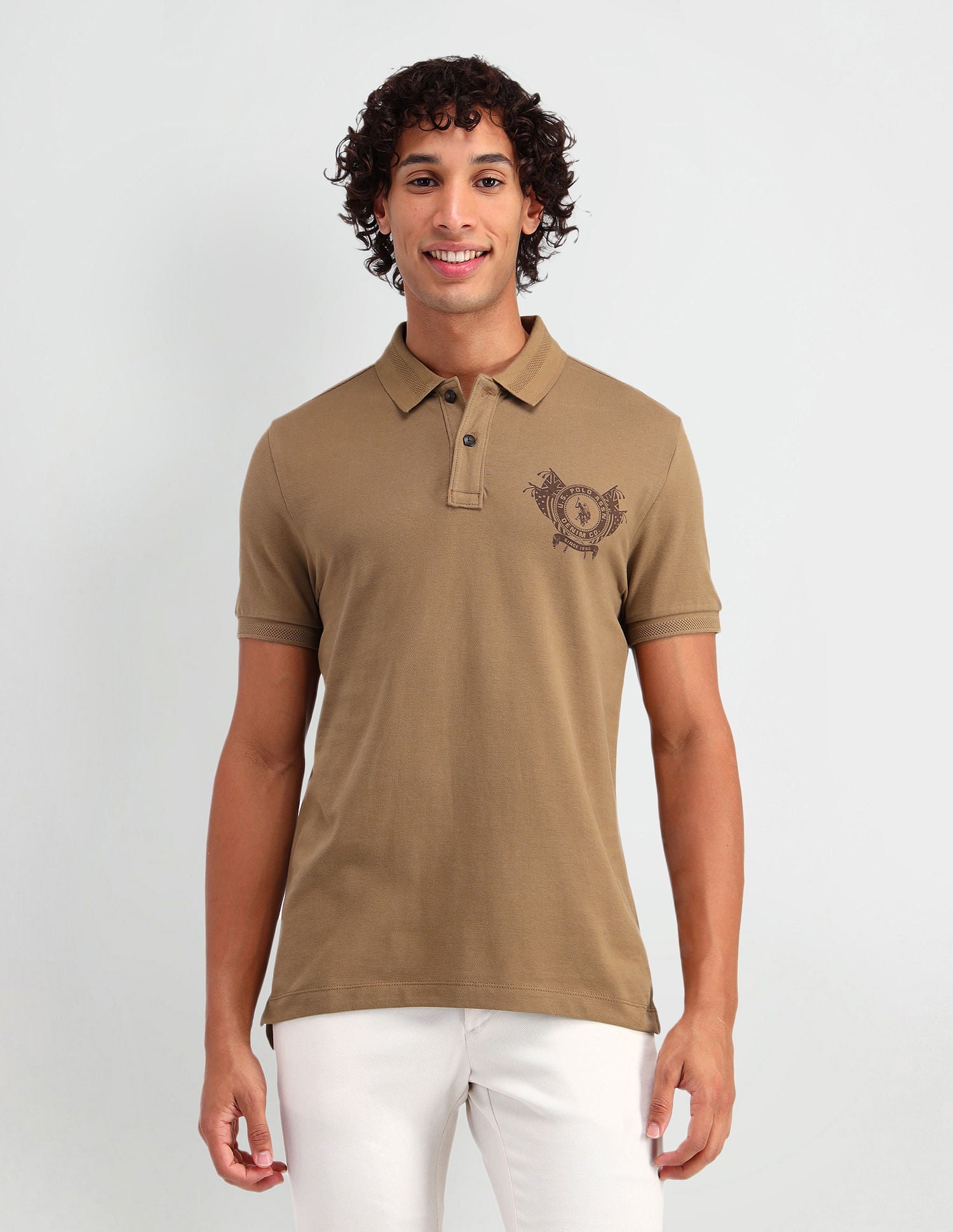 Muscle Fit Brand Print Polo Shirt